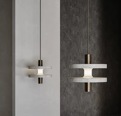 Modern Geometric Pendant Light Design with Concrete Metal Frame and Dual Wall 3d model