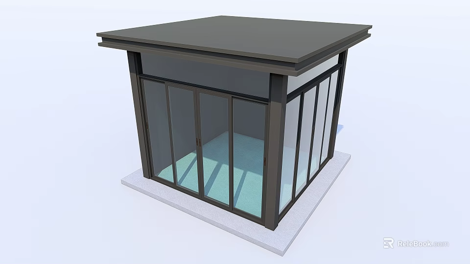 Modern Garden Pavilion With Glass Windows Black Frame Flat Roof And White Base 3d model 