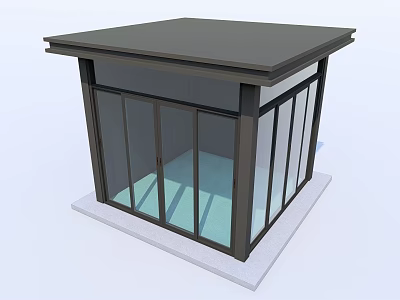 Modern Garden Pavilion With Glass Windows Black Frame Flat Roof And White Base 3d model