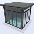 Modern Garden Pavilion With Glass Windows Black Frame Flat Roof And White Base