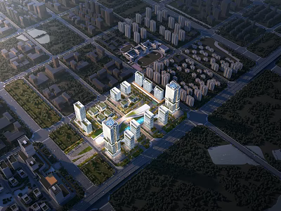 Aerial Planning of Urban District With High Rise Buildings Roads And Green Spaces 3d model