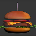 Delicious Fresh Hamburger With Bun Patty Tomato Lettuce Onion And Toothpick