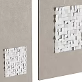 Modern Wall Hangings with Black Circular Decor and White Geometric Cube Mosaic on Gray Wall