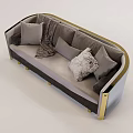 Elegant Modern Two Seater Sofa With Gray Upholstery Plush Pillows And Golden Trim 3d model