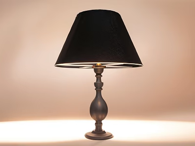 Classic Table Lamp With Black Lampshade And Decorative Metal Base Glowing Softly 3d model