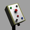 Sturdy Industrial Control Panel With Emergency Stop Button Green Red Blue Buttons And Knob