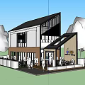 Modern Contemporary Building Exterior With Large Windows Outdoor Seating Greenery And People