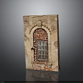 Vintage Architectural Element With Arched Window Brick Frame And Weathered Surface 3d model