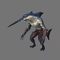 Shark Headed Humanoid Creature With Spiked Leather Armor And Sharp Claws
