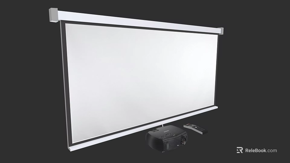 Projection Monitoring System With Wall Mounted Electric Screen And Projector Remote Control 3d model 