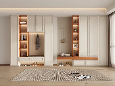 Modern Shoe Cabinet Design With Storage Shelves Hooks And LED Lighting For Home 3d model