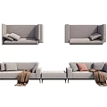 Modern Grey Fabric Sofa Set With Modular Design Throw Pillows And Blanket 3d model