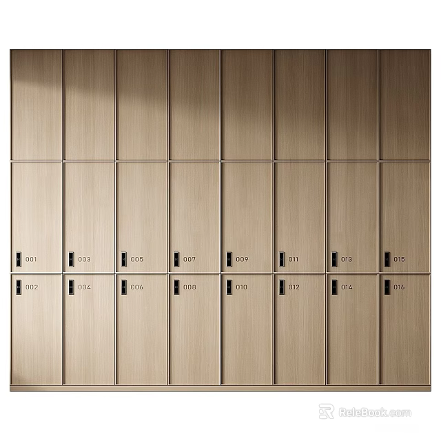Wooden Numbered Lockers Interior With Organized Rows In Storage Area 3d model