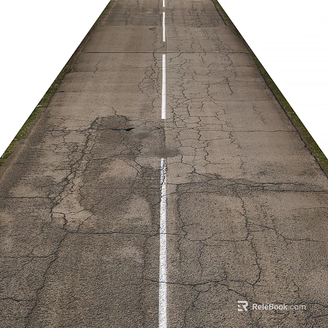 Damaged Road Infrastructure With Cracks And White Lane Line On Asphalt Surface 3d model 