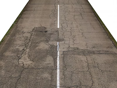 Damaged Road Infrastructure With Cracks And White Lane Line On Asphalt Surface 3d model
