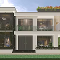 Modern Detached Villa With Large Glass Facade Rooftop Terrace And Lush Greenery