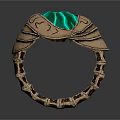 Unique Ring With Green Gemstone And Golden Leaf Shaped Carved Band