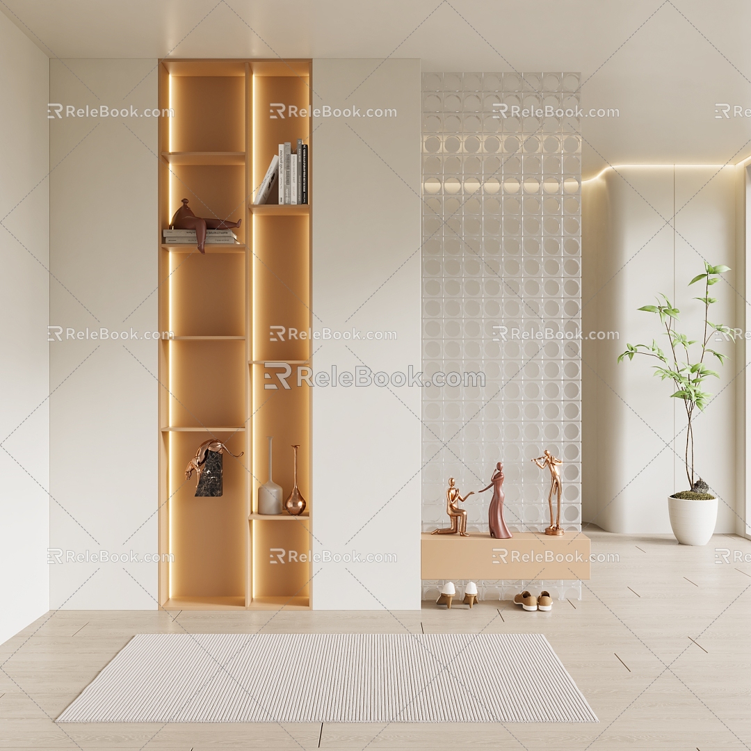 modern shoe cabinet cream porch partition wardrobe 3d model