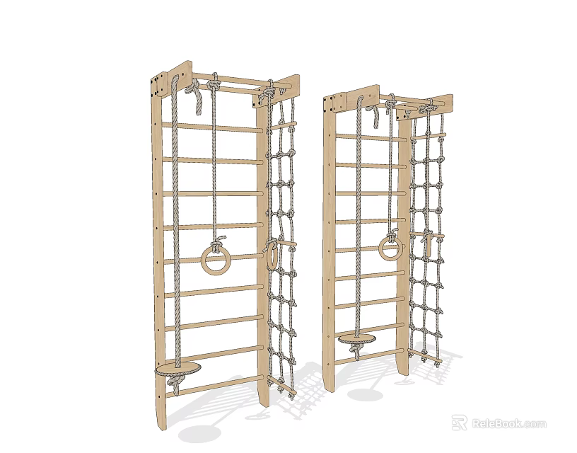 Outdoor Play Equipment Wooden Climbing Frame With Chains Rings And Pedals 3d model 