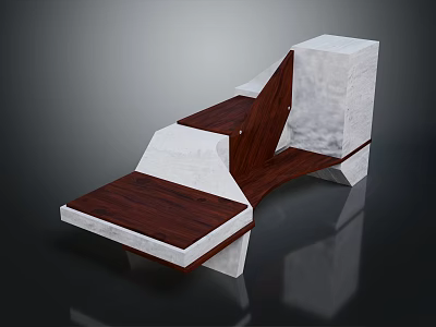 Modern Geometric Furniture Piece With Wooden And White Marble Multi Level Platforms 3d model