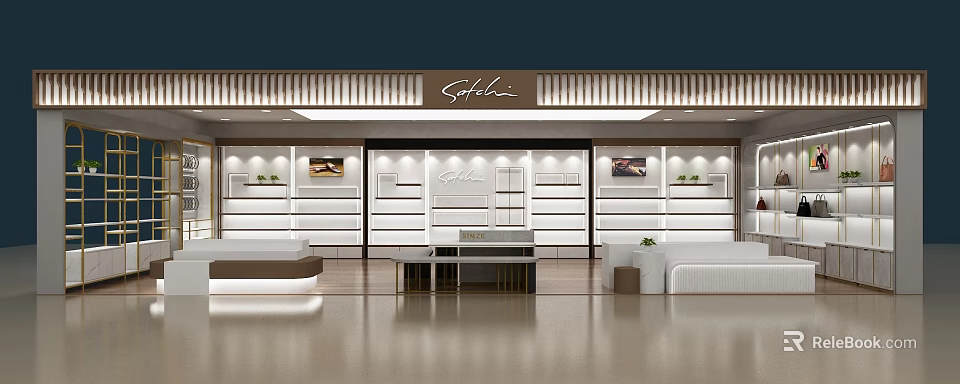 Sophia Elegant Retail Store Interior With Display Shelves Sofas And Modern Tables 3d model 
