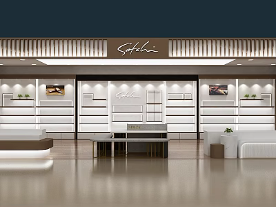 Sophia Elegant Retail Store Interior With Display Shelves Sofas And Modern Tables 3d model