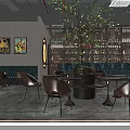 Cozy Bar Interior Featuring Leather Chairs Round Tables Hanging Plants And City Night View