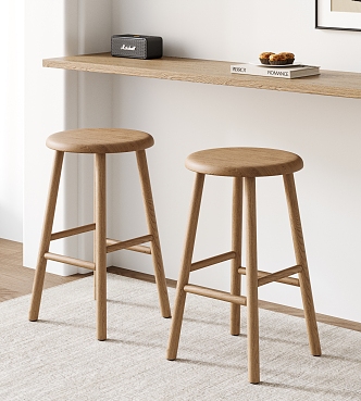 Nordic Solid Wood Bar Stool Combination Bar Stool Bar Stool Bar Chair Bar Stool Food Audio 3d model