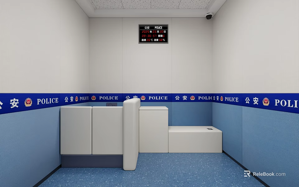 Police Interrogation Room Interior With Blue Walls White Cabinets Blue Floor And Digital 3d model 