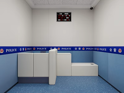 Police Interrogation Room Interior With Blue Walls White Cabinets Blue Floor And Digital 3d model