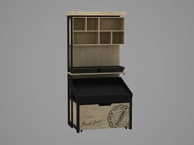 Wooden Storage Cabinet with Multi tiered Shelves and Good Taste Lettering Decorative Badge 3d model