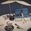 Colorful Beach Items With Blue Chairs Yellow Umbrella Inflatable Mat And Sandals