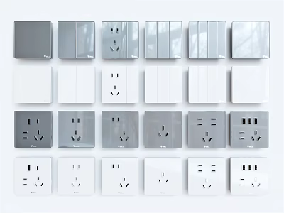 Modern Switch Panels in Gray and White with Single Double Switch and Socket Designs 3d model