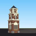 Classical Brick Tower With Multi Story Structure Black Roof And Arched Windows 3d model