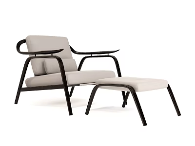 Modern Lounge Chair With Metal Frame Beige Cushion And Matching Ottoman Design 3d model