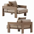 Simple Design Leisure Chair With Wooden Frame And Beige Cushion Pillow