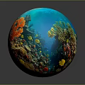 Underwater Landscape Inside Blue Sphere With Colorful Corals Fish And Marine Life