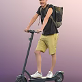 Man Riding Electric Scooter While Wearing Backpack And Casual Outfit