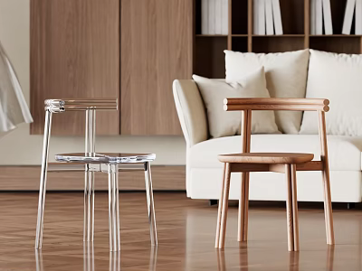 Modern Accent Chairs Transparent Acrylic And Wooden Design In Living Room With Sofa 3d model