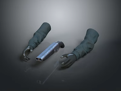 Dark Colored Weapon Device With Gloved Hands On Dark Background 3d model