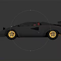 Classic Sports Car With Dark Body Red Interior Gold Wheels Square Headlights And Rear Spoiler