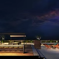 Outdoor Rooftop Lounge Area With Seating Dining Space And Night Sky View”