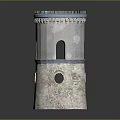 Weathered Multi level Tower Building With Rimmed Top Round Windows And Textured Stone Base