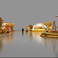 Autumn Themed Stage Design With Golden Trees Round Arch Decorations And Arranged Seats