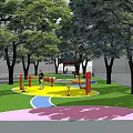 Park Landscape Design With Green Trees Colorful Play Areas And Water Features