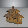 Wooden Church Building With Metal Roof Cross Dome And Stone Base Steps