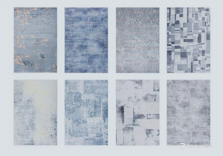 Square Rugs With Various Modern Abstract Geometric Blue Grey White Color Patterns 3d model