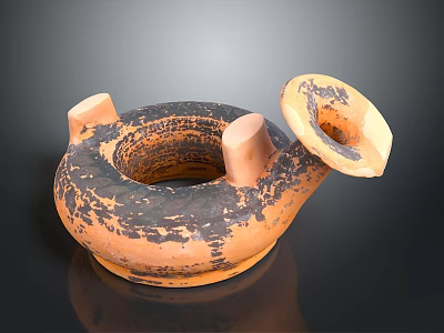 Ceramic Sculpture Carving With Brown Black Weathered Texture Circular Base And Horn Shaped Opening 3d model