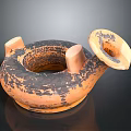 Ceramic Sculpture Carving With Brown Black Weathered Texture Circular Base And Horn Shaped Opening