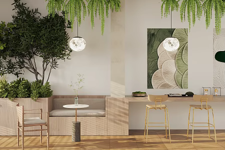 Cream style milk tea shop rest area milk tea shop card stand table and chair natural camping style milk tea shop green plant pile milk tea table and chair landscape sketch 3d model